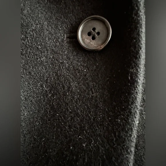 AllSaints Onix Pony Black Wool Coat Tailored Straight Coat Leather Trim Size 2 - Picture 3 of 14